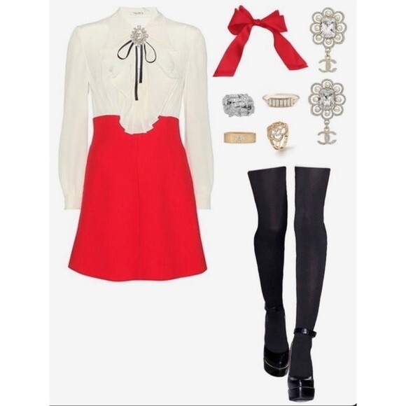 Miu Miu Ruffed Silk Crepe De Chine red ruffle Colorblock Dress IT44/US8 - Picture 4 of 7